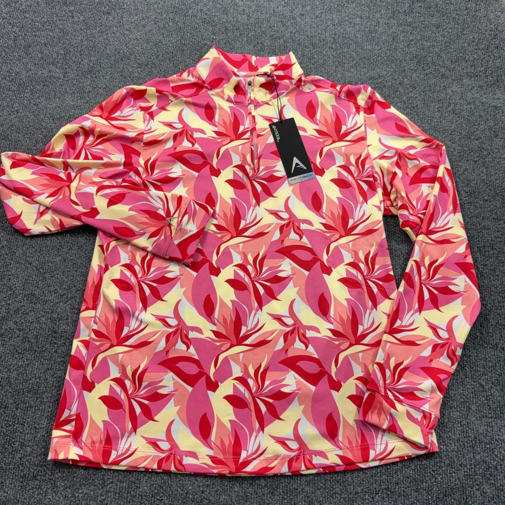 Antigua Pink Red Floral Print Quarter-Zip Women’s Top